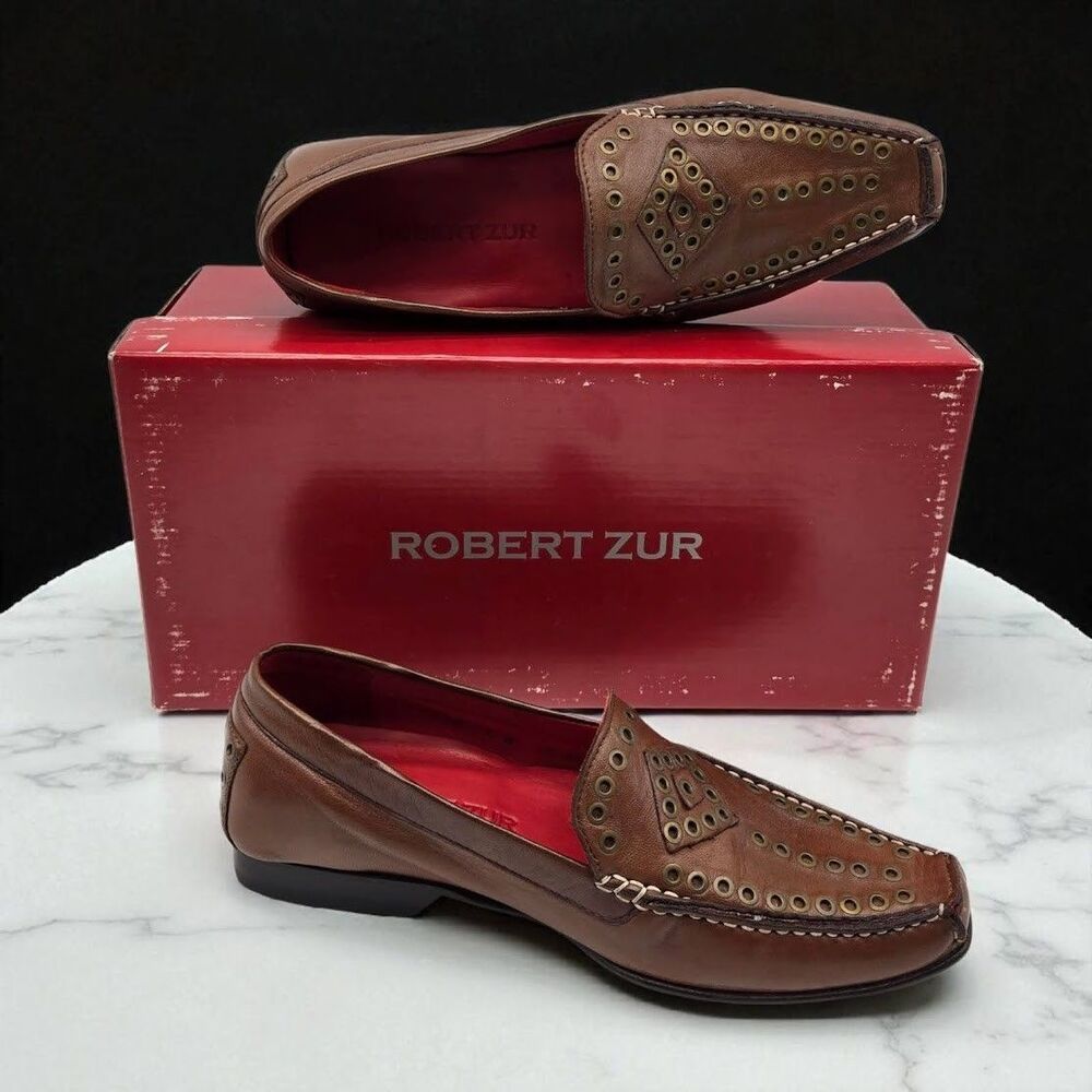 ROBERT ZUR Saddle Brown Sz 7M True Glove Leather Driving Loafer Slip On Moccasin